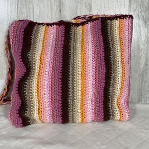 Handmade Crochet Crossbody Bag Purse Pink Brown Orange Hippie Boho GrannyCore